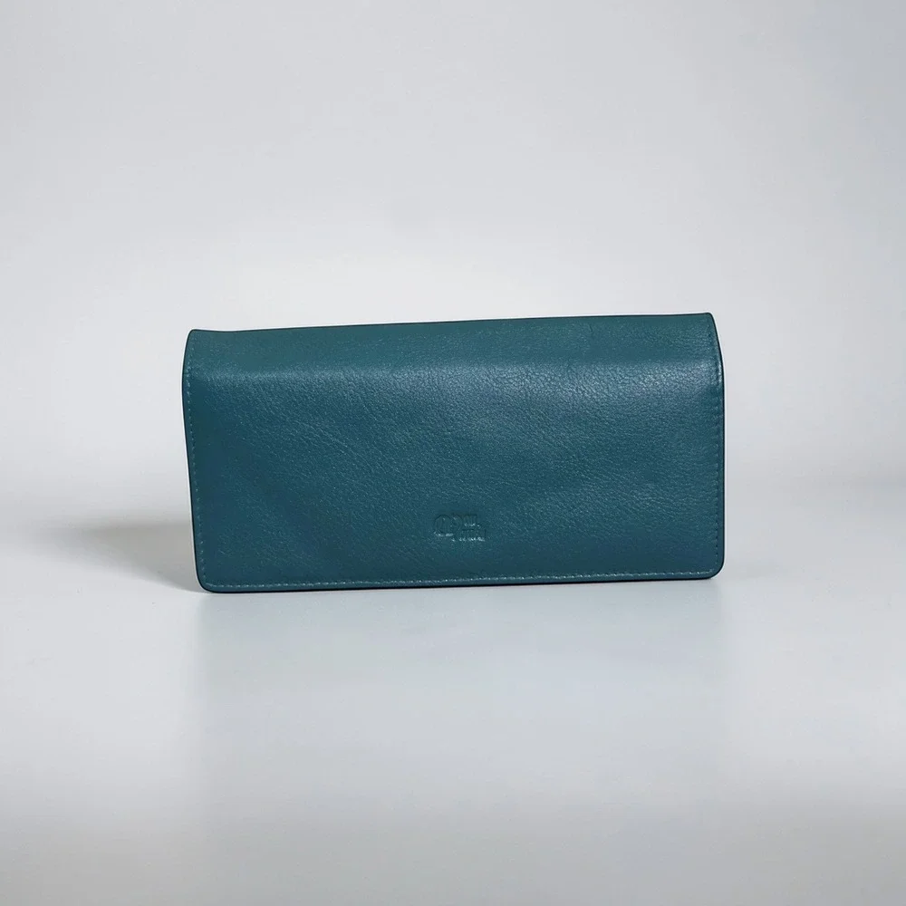 Mou Meraki Teal Continental Wallet Floral Lining Snap RFID Leather Safe NEW‎